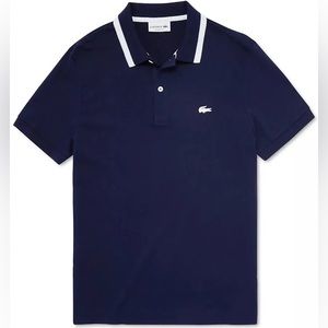new lacoste regular fit navy polo with white trim